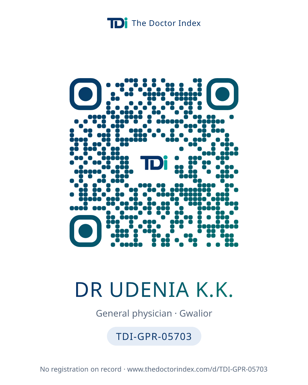 QR card for Dr Udenia K.K., TDI-GPR-05703