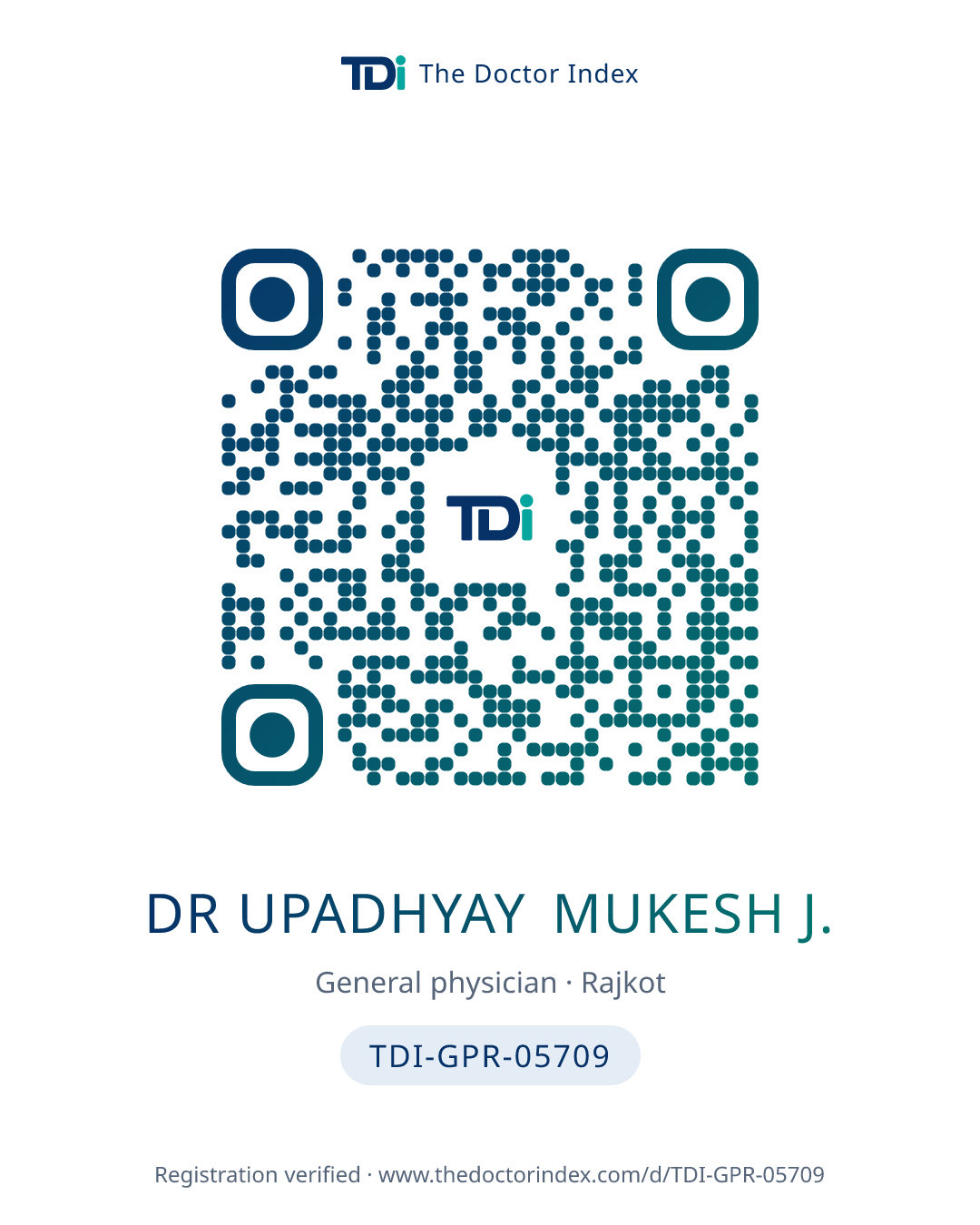 QR card for Dr Upadhyay Mukesh J., TDI-GPR-05709