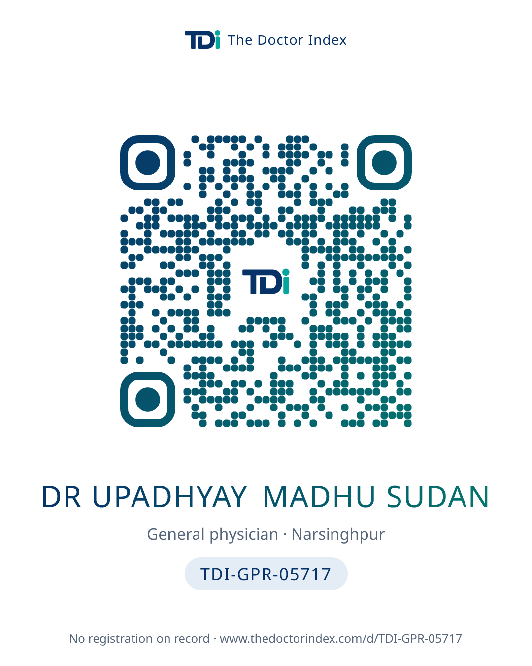 QR card for Dr Upadhyay Madhu Sudan, TDI-GPR-05717