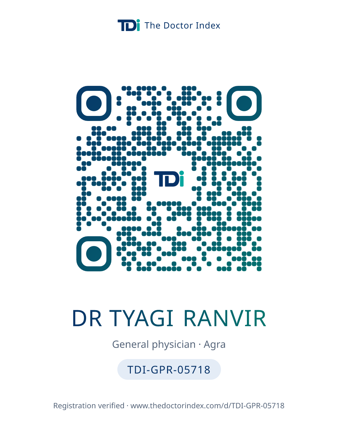 QR card for Dr Tyagi Ranvir, TDI-GPR-05718