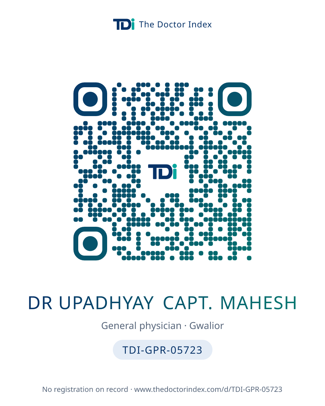 QR card for Dr Upadhyay Capt. Mahesh, TDI-GPR-05723