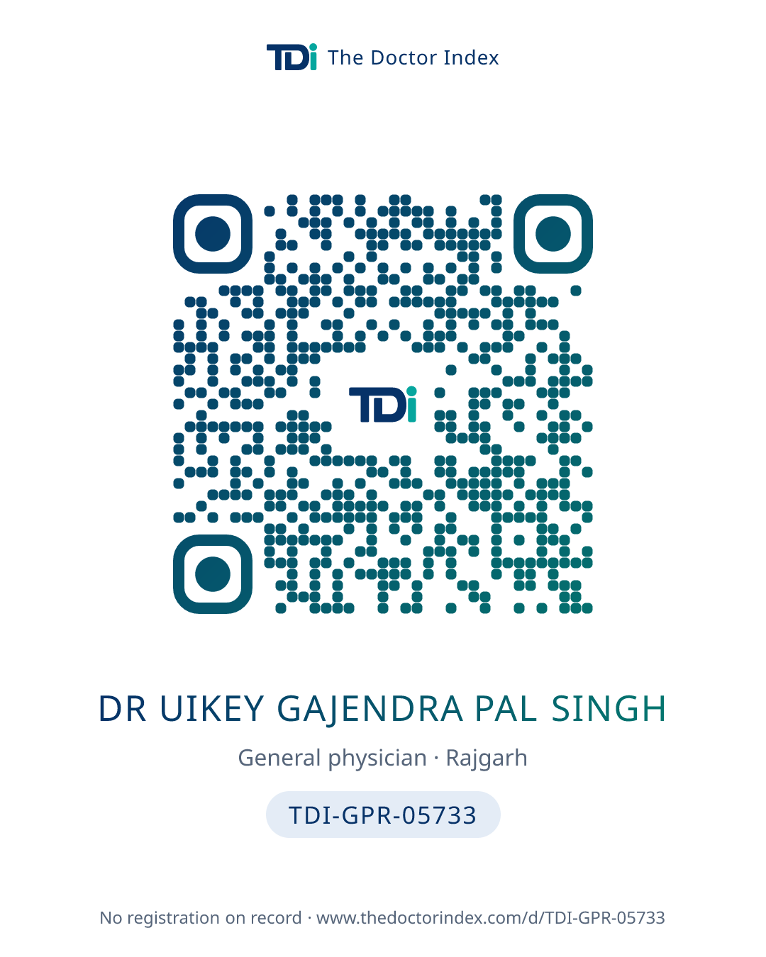 QR card for Dr Uikey Gajendra Pal Singh, TDI-GPR-05733