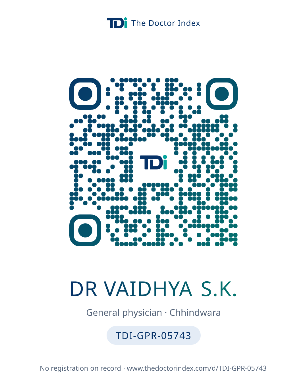 QR card for Dr Vaidhya S.K., TDI-GPR-05743