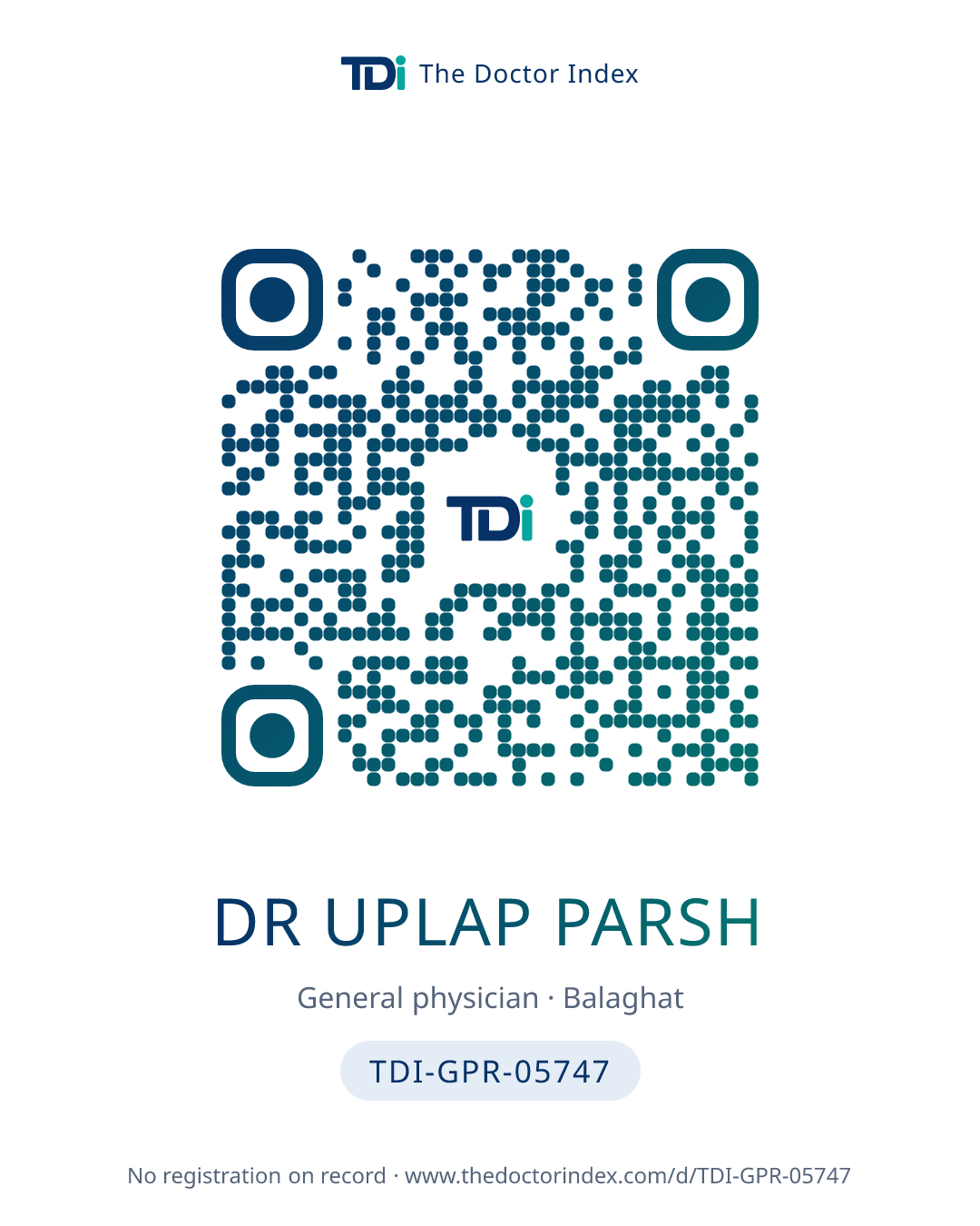 QR card for Dr Uplap Parsh, TDI-GPR-05747