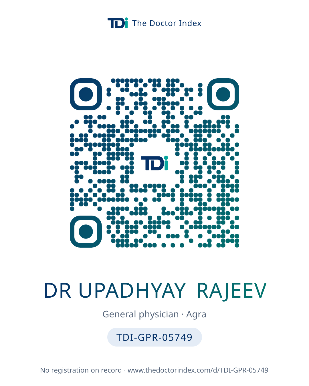 QR card for Dr Upadhyay Rajeev, TDI-GPR-05749