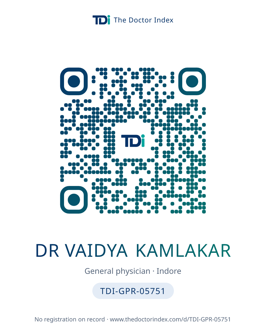 QR card for Dr Vaidya Kamlakar, TDI-GPR-05751