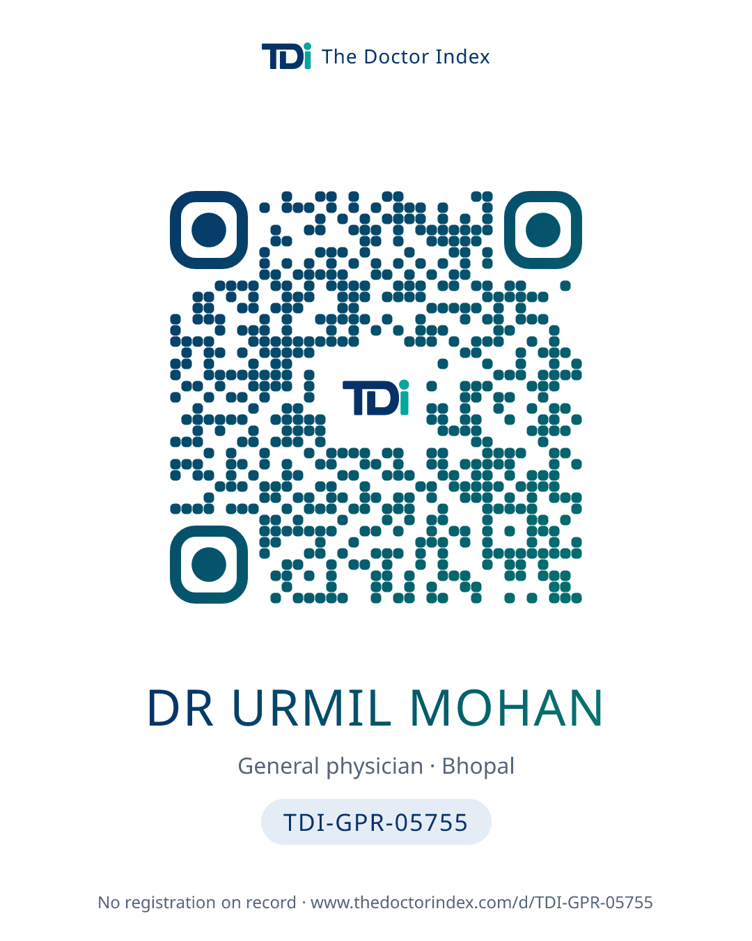 QR card for Dr Urmil Mohan, TDI-GPR-05755