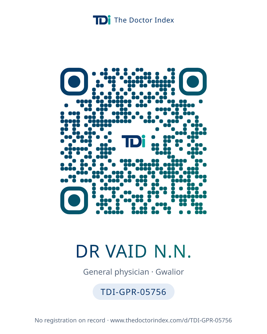 QR card for Dr Vaid N.N., TDI-GPR-05756