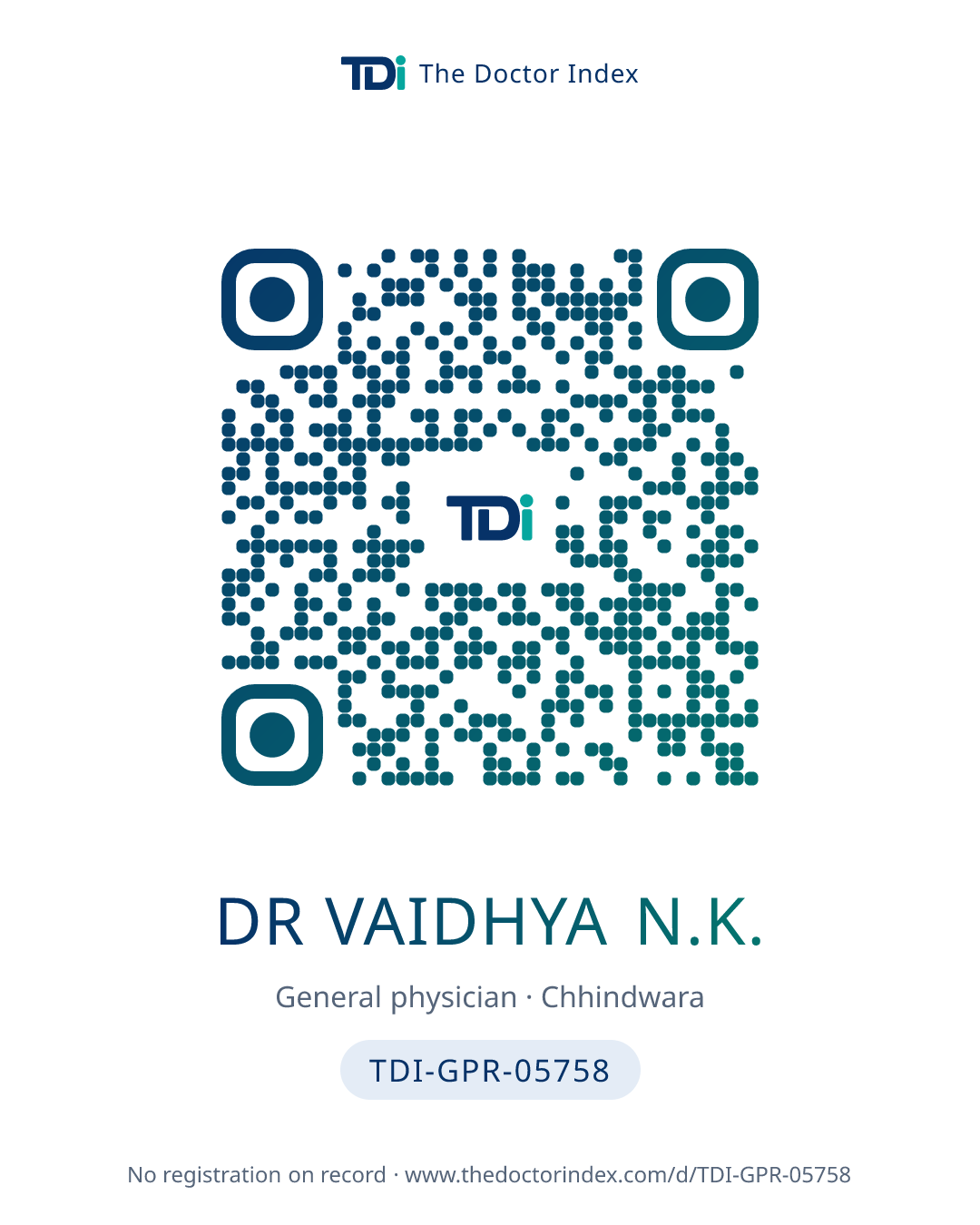 QR card for Dr Vaidhya N.K., TDI-GPR-05758