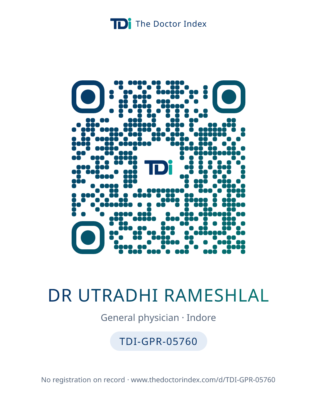 QR card for Dr Utradhi Rameshlal, TDI-GPR-05760