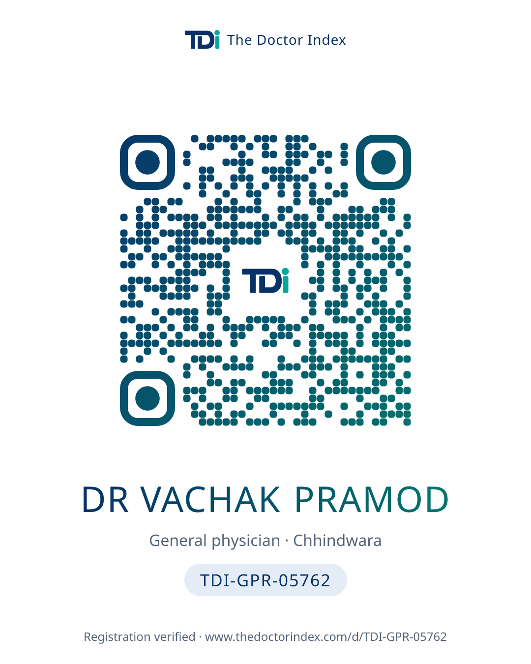 QR card for Dr Vachak Pramod, TDI-GPR-05762