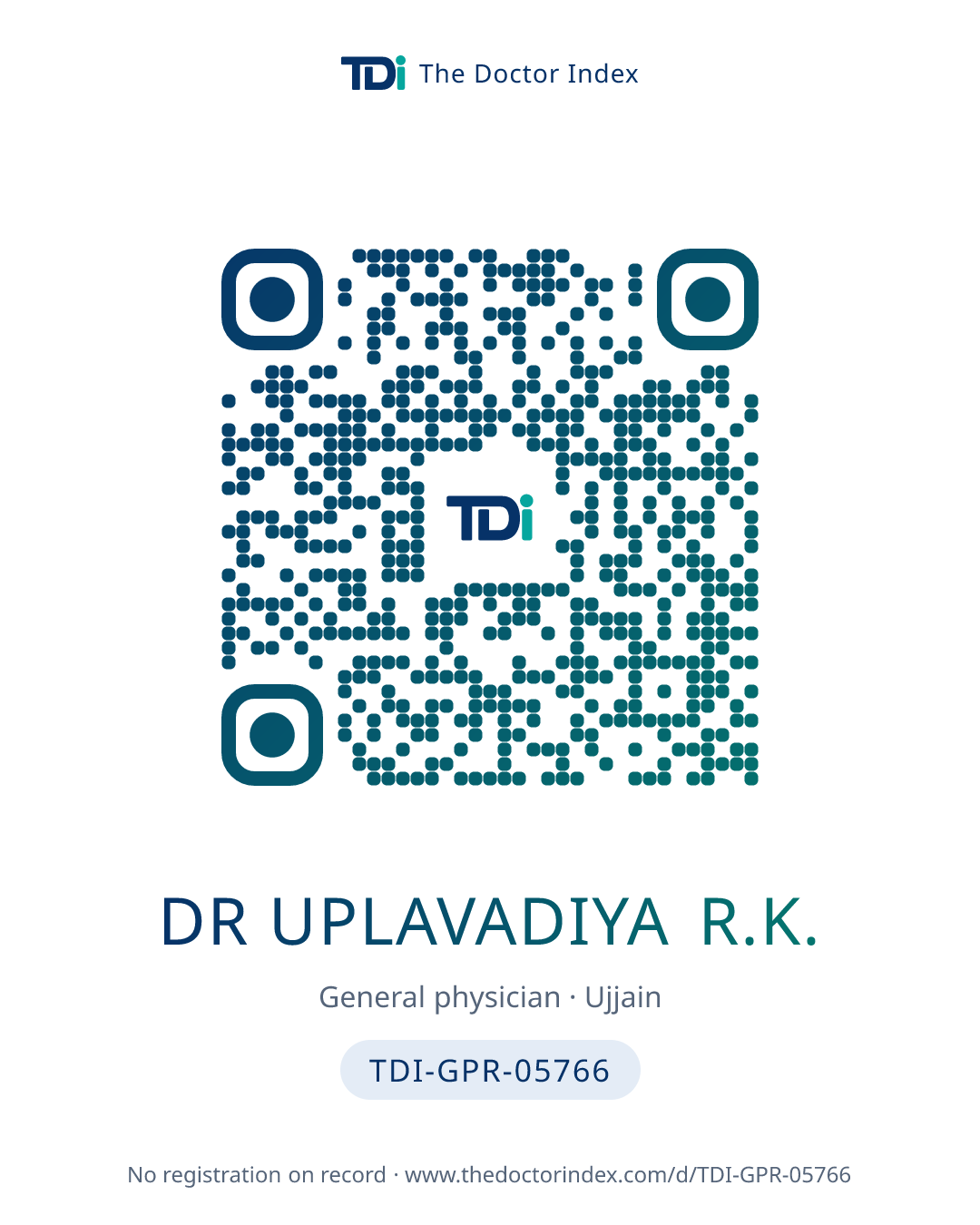 QR card for Dr Uplavadiya R.K., TDI-GPR-05766