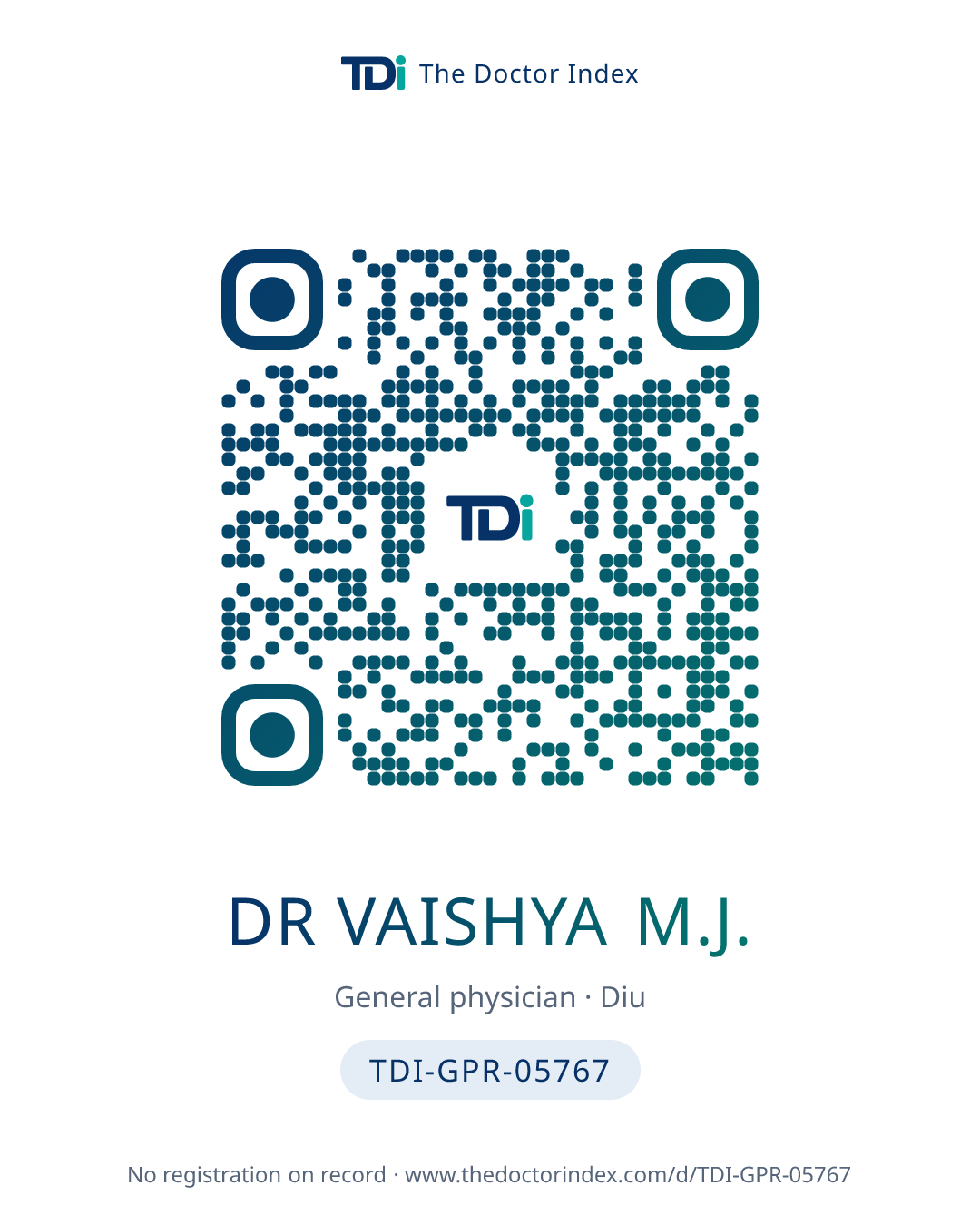 QR card for Dr Vaishya M.J., TDI-GPR-05767