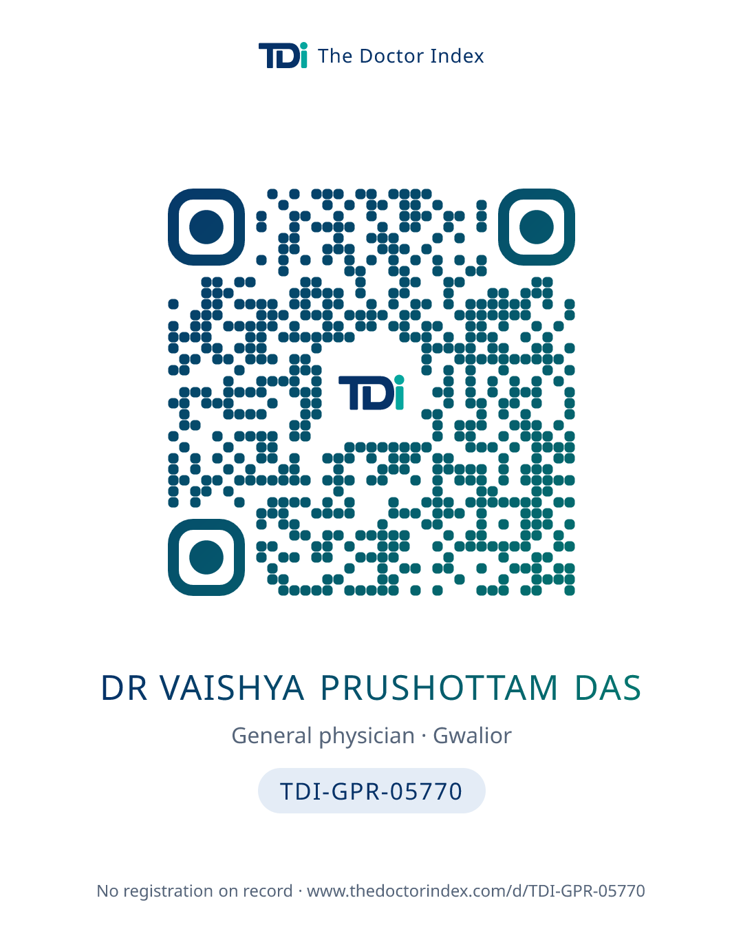 QR card for Dr Vaishya Prushottam Das, TDI-GPR-05770
