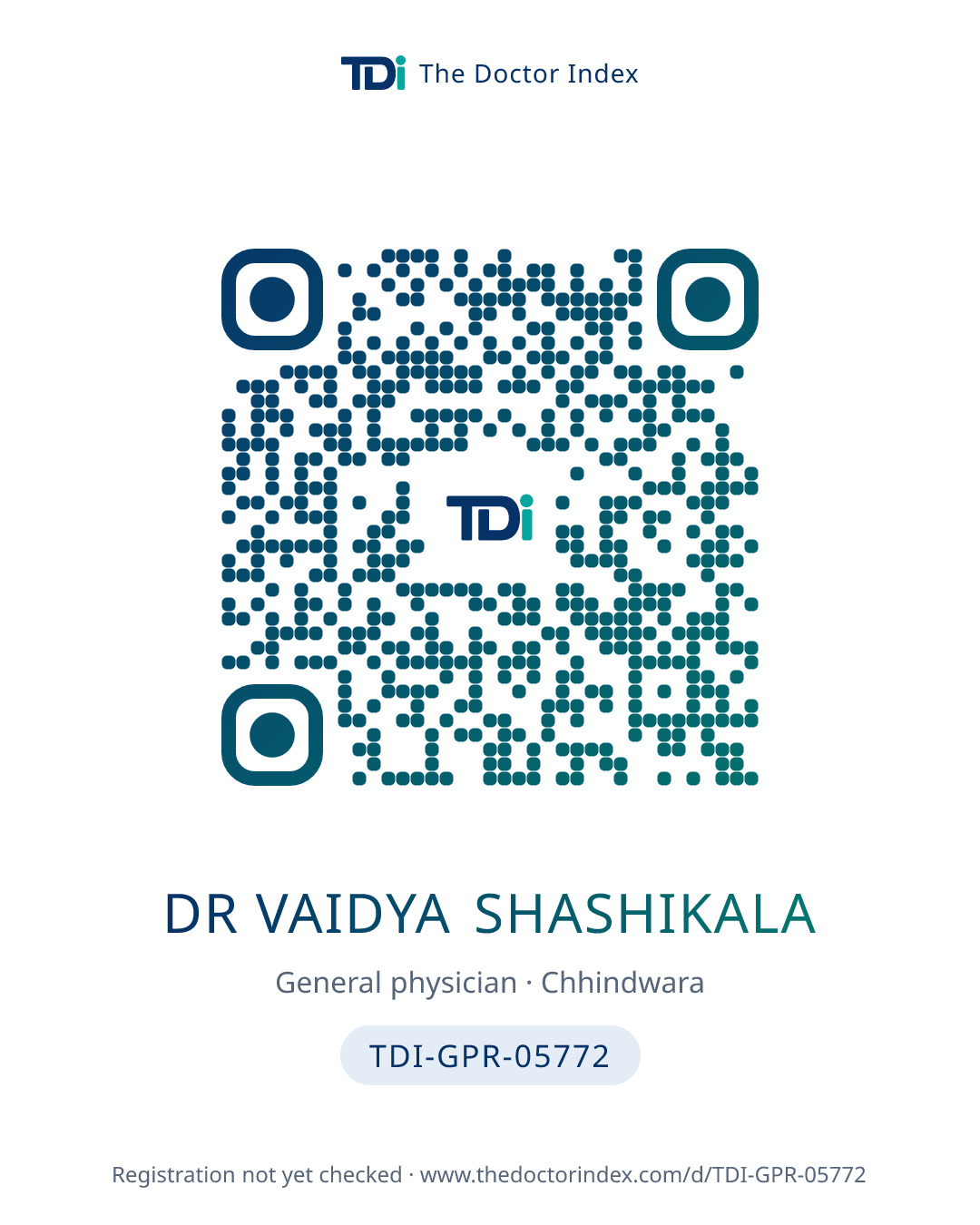 QR card for Dr Vaidya Shashikala, TDI-GPR-05772