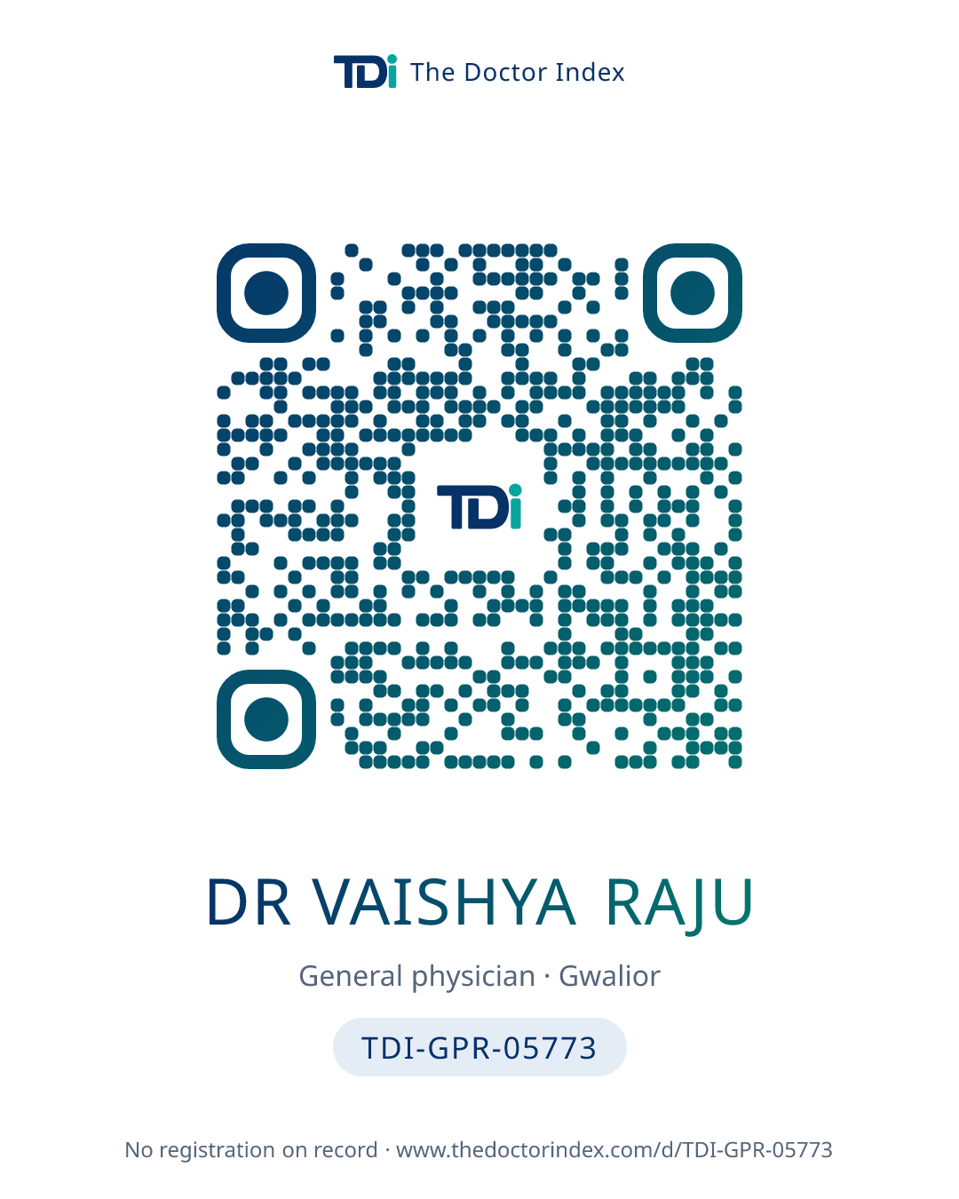 QR card for Dr Vaishya Raju, TDI-GPR-05773