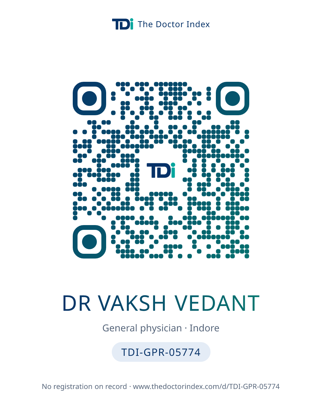 QR card for Dr Vaksh Vedant, TDI-GPR-05774