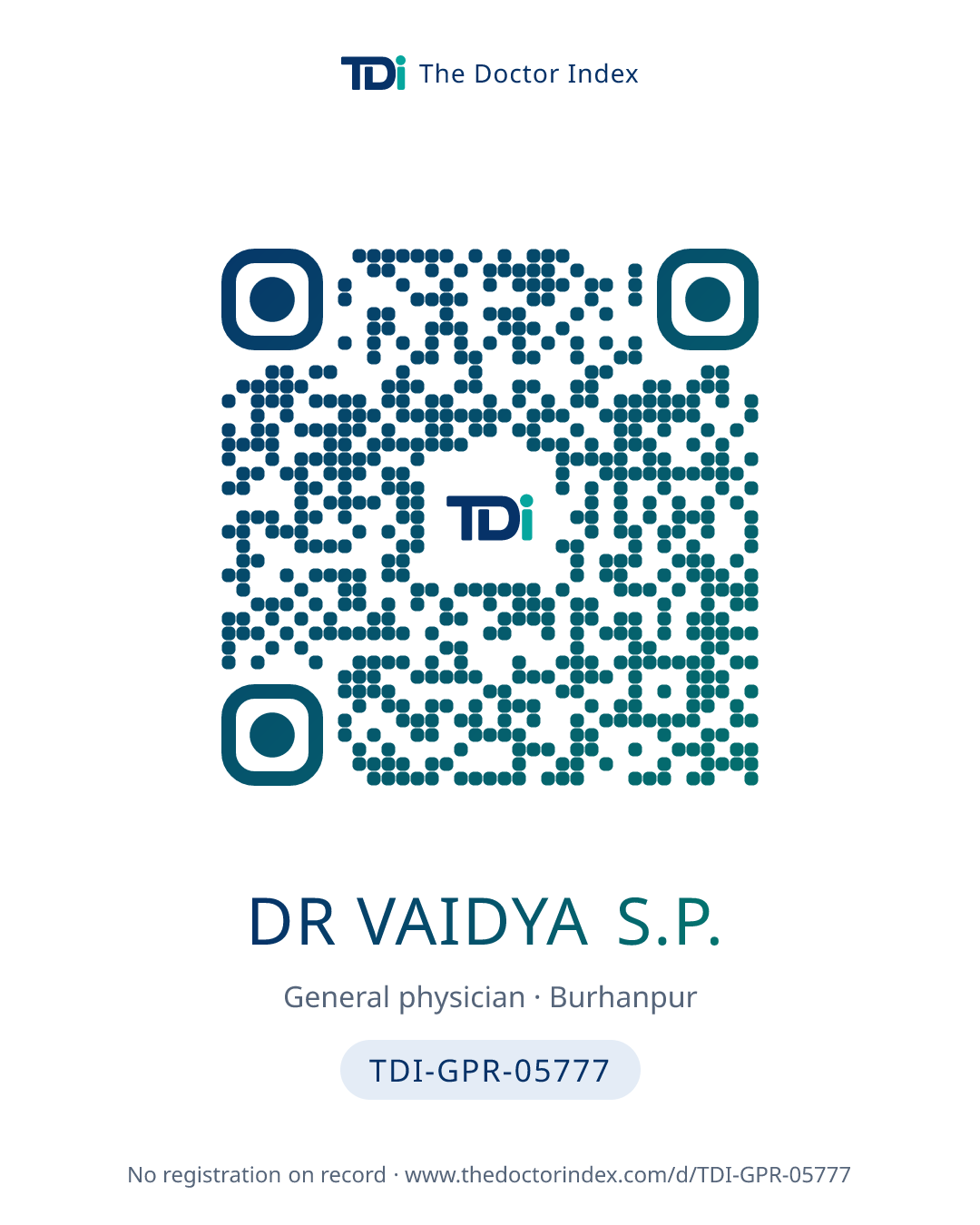QR card for Dr Vaidya S.P., TDI-GPR-05777