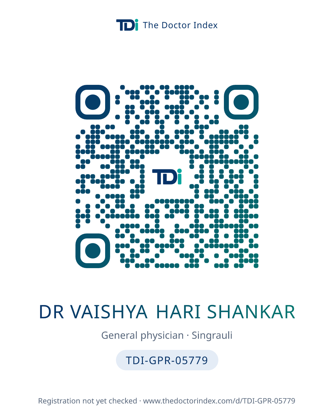 QR card for Dr Vaishya Hari Shankar, TDI-GPR-05779