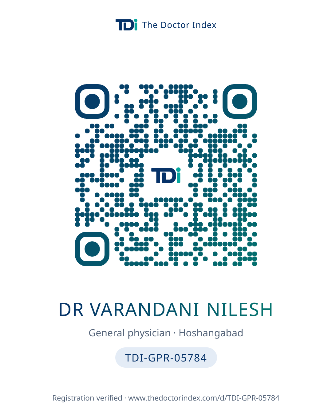 QR card for Dr Varandani Nilesh, TDI-GPR-05784