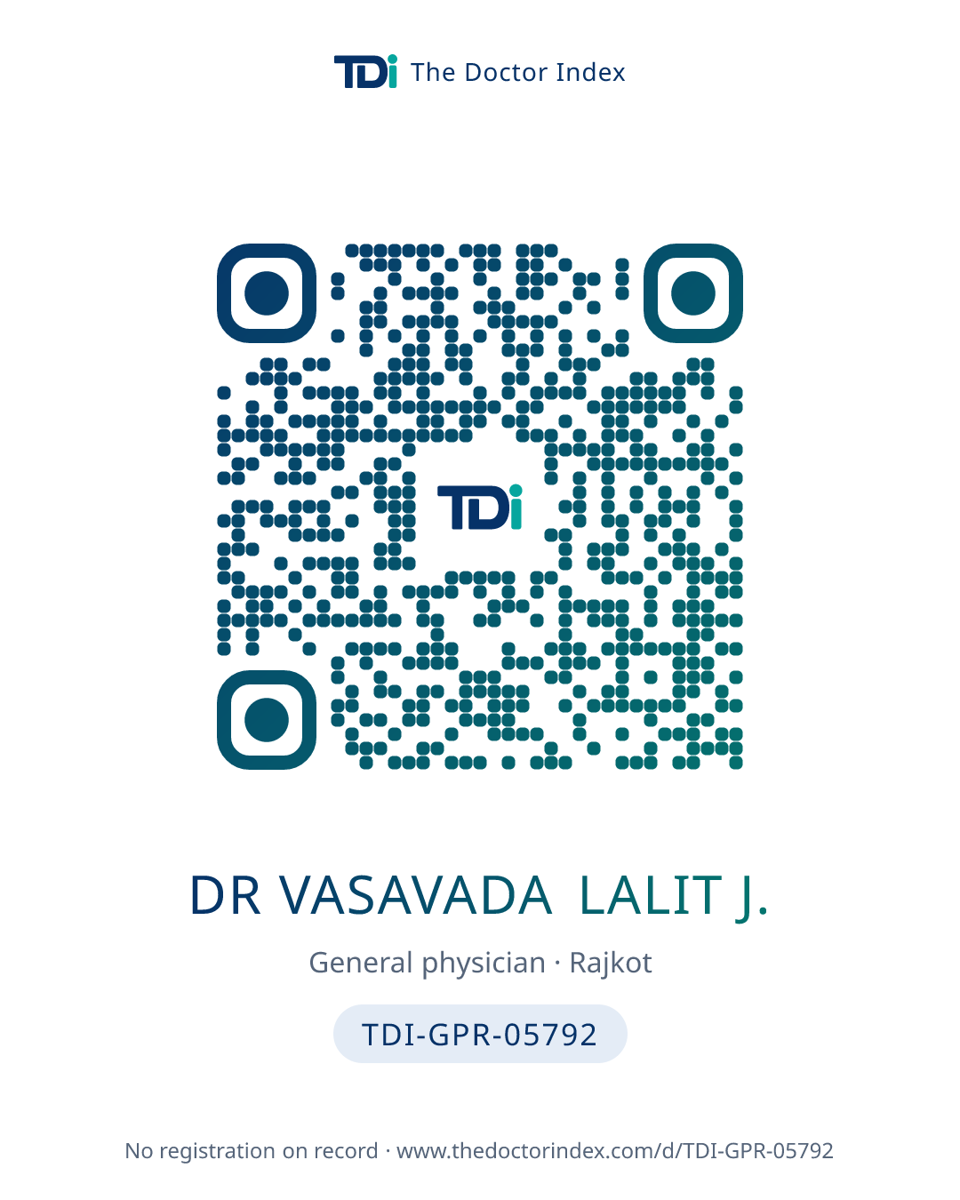 QR card for Dr Vasavada Lalit J., TDI-GPR-05792