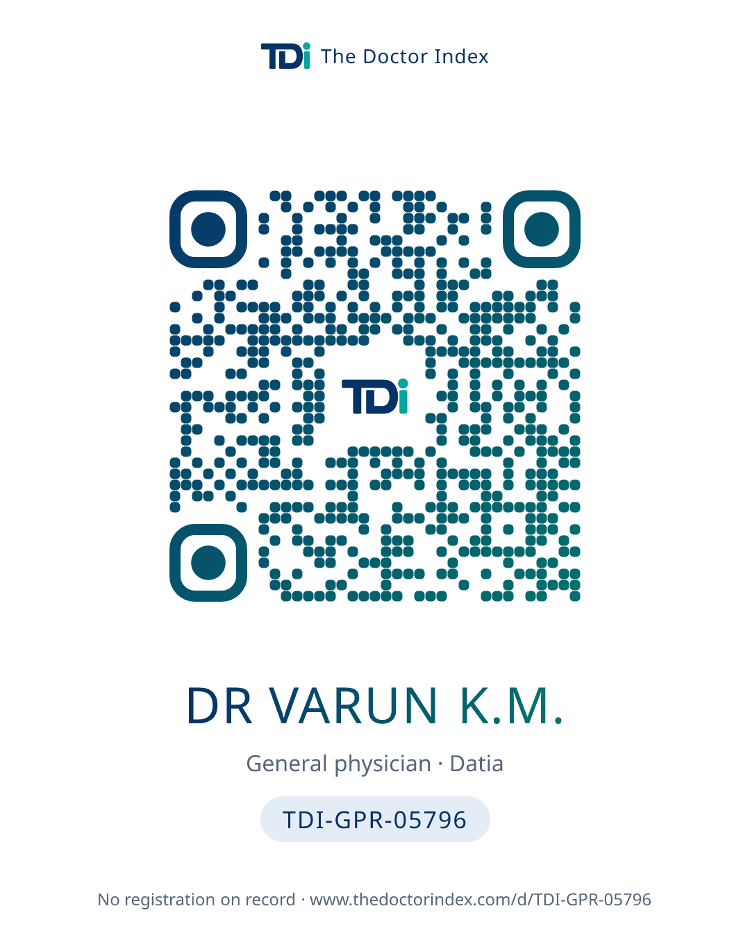 QR card for Dr Varun K.M., TDI-GPR-05796