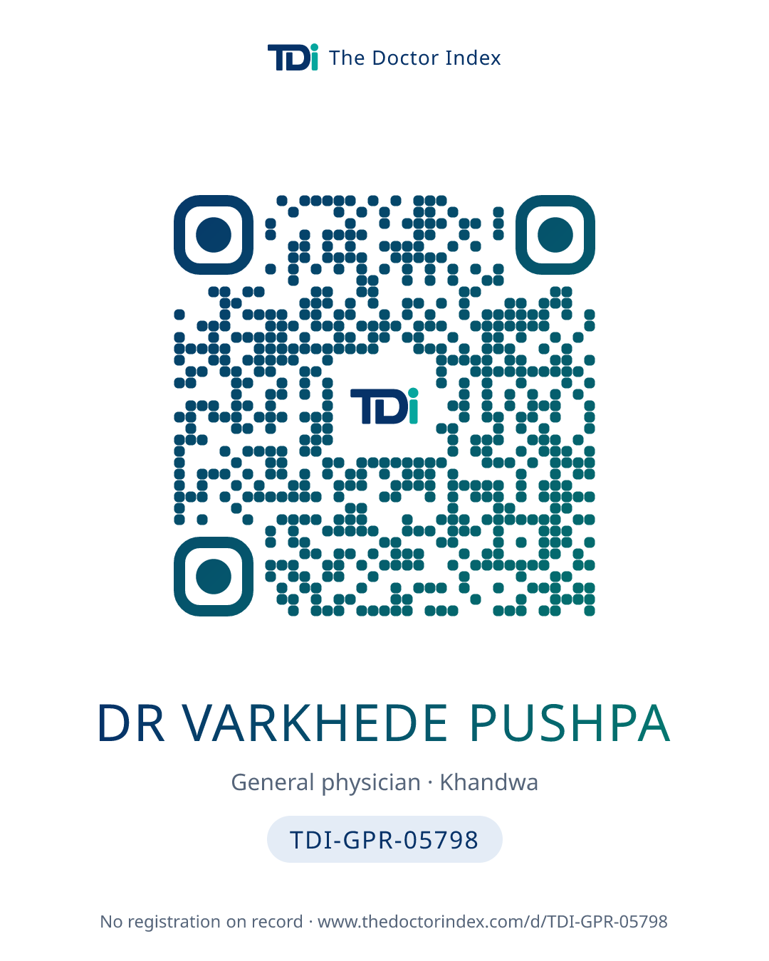 QR card for Dr Varkhede Pushpa, TDI-GPR-05798