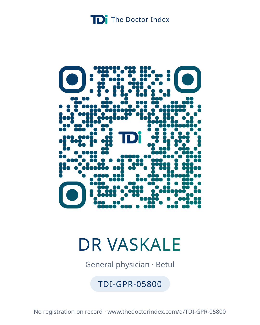 QR card for Dr Vaskale, TDI-GPR-05800