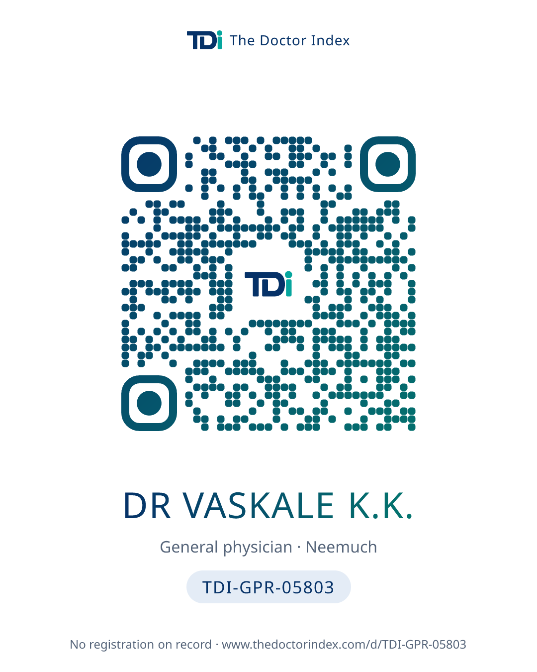QR card for Dr Vaskale K.K., TDI-GPR-05803