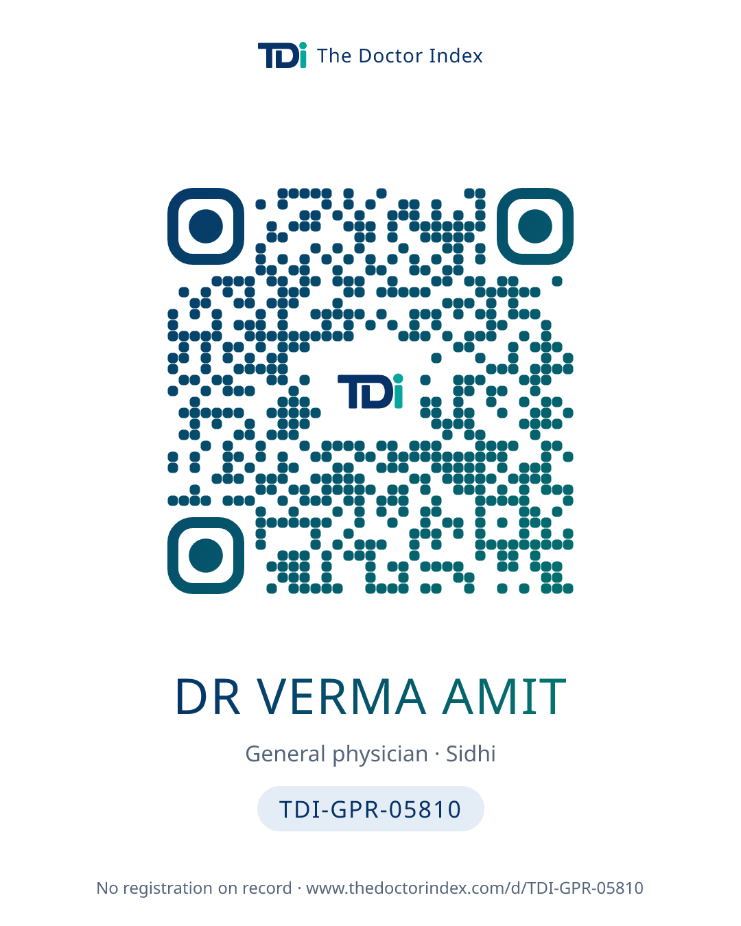 QR card for Dr Verma Amit, TDI-GPR-05810