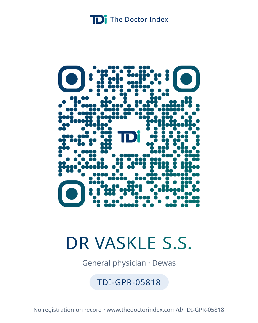 QR card for Dr Vaskle S.S., TDI-GPR-05818