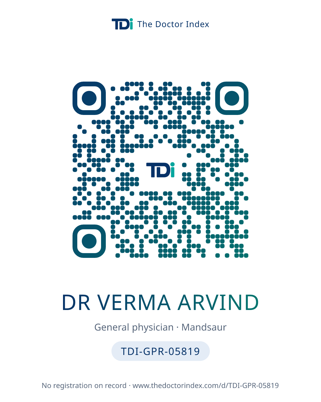 QR card for Dr Verma Arvind, TDI-GPR-05819