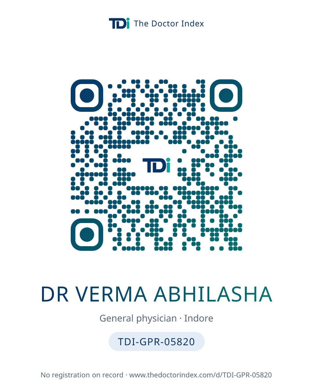 QR card for Dr Verma Abhilasha, TDI-GPR-05820