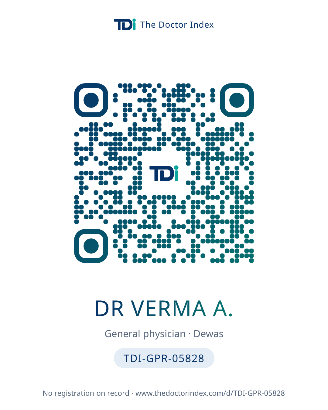 QR card for Dr Verma A., TDI-GPR-05828