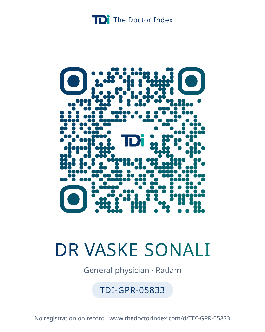 QR card for Dr Vaske Sonali, TDI-GPR-05833