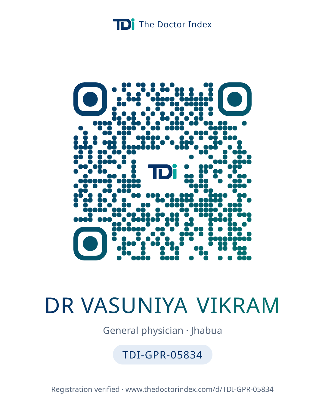 QR card for Dr Vasuniya Vikram, TDI-GPR-05834