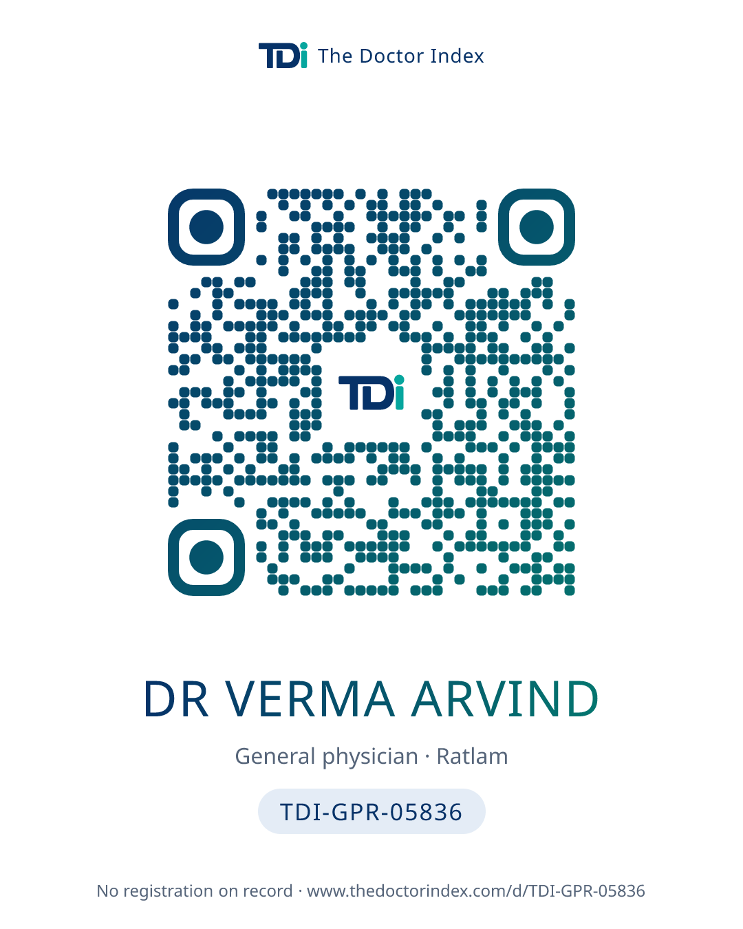 QR card for Dr Verma Arvind, TDI-GPR-05836