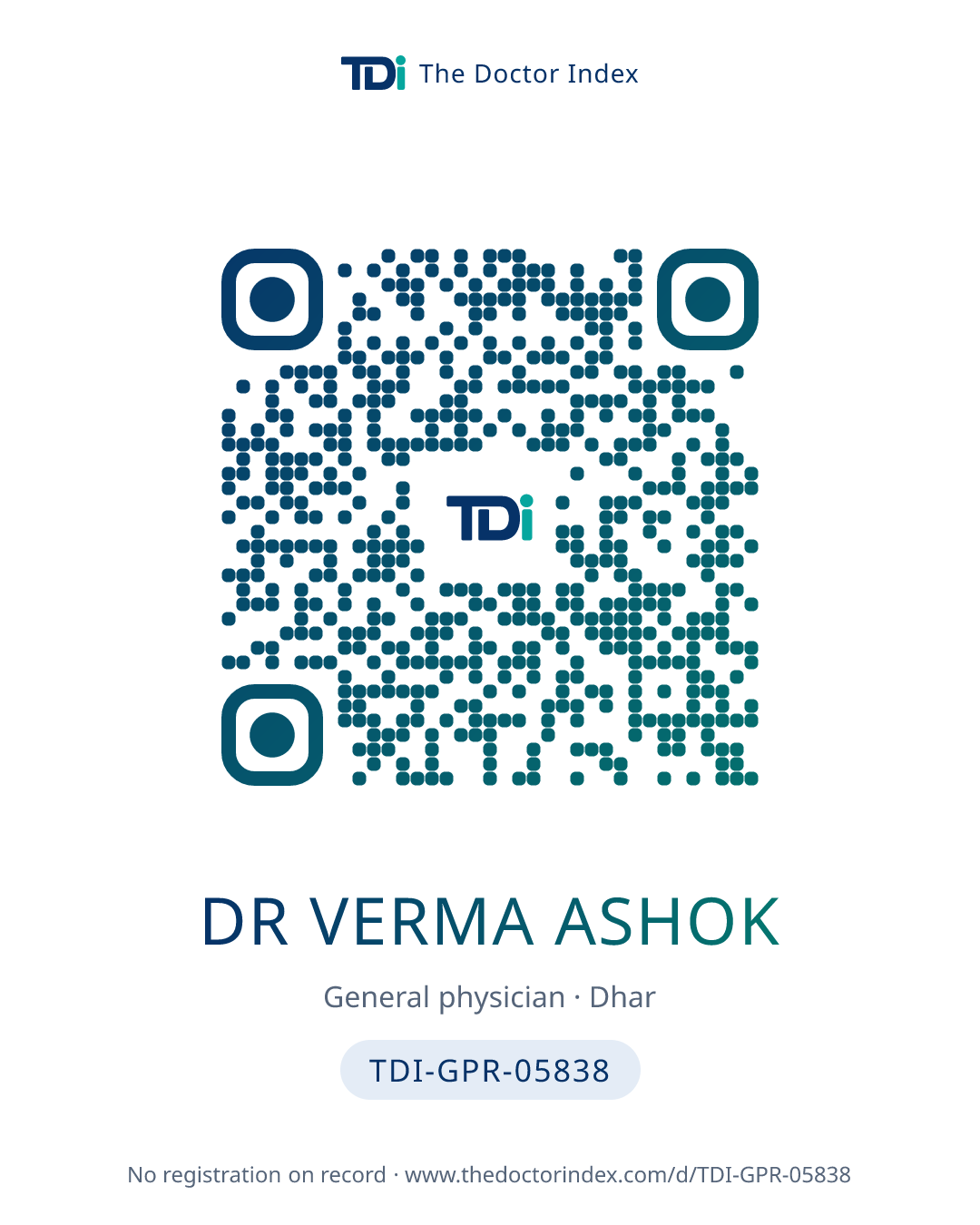 QR card for Dr Verma Ashok, TDI-GPR-05838