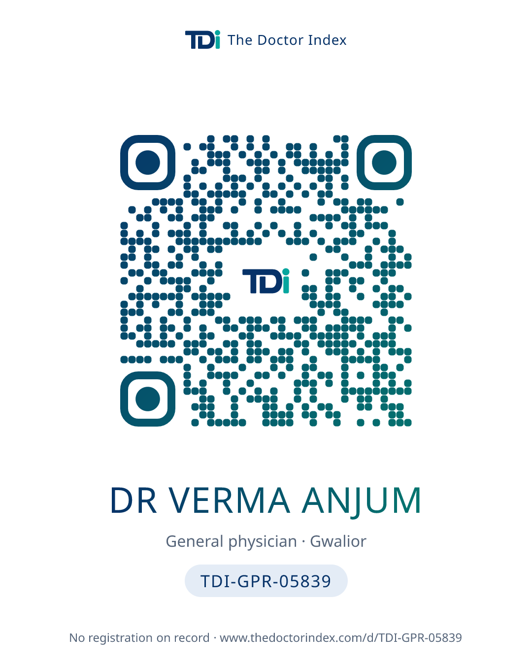 QR card for Dr Verma Anjum, TDI-GPR-05839