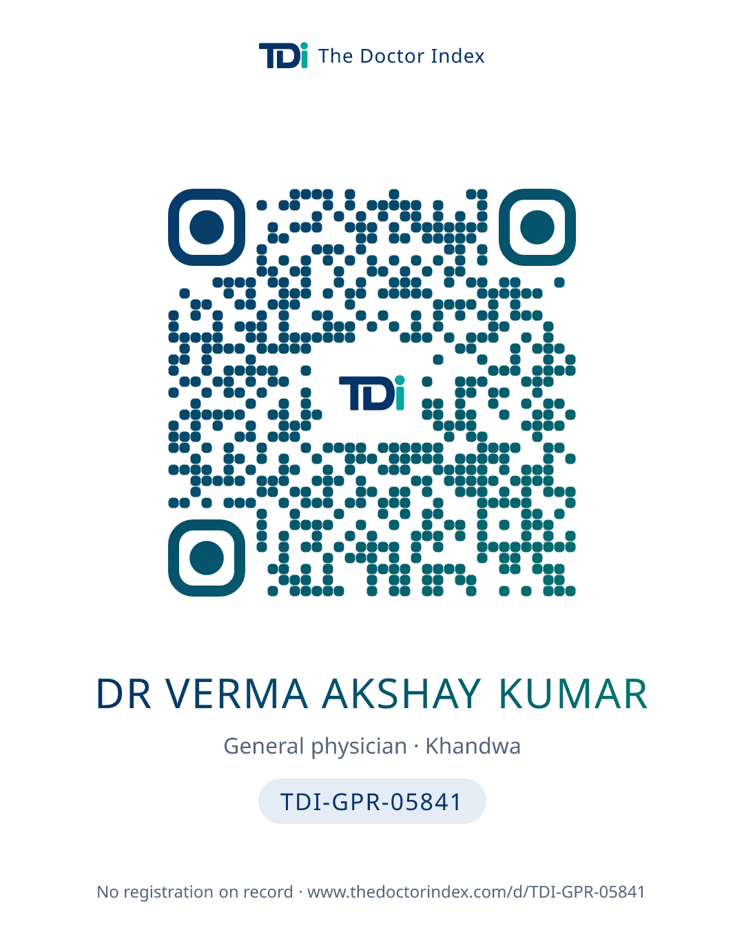 QR card for Dr Verma Akshay Kumar, TDI-GPR-05841