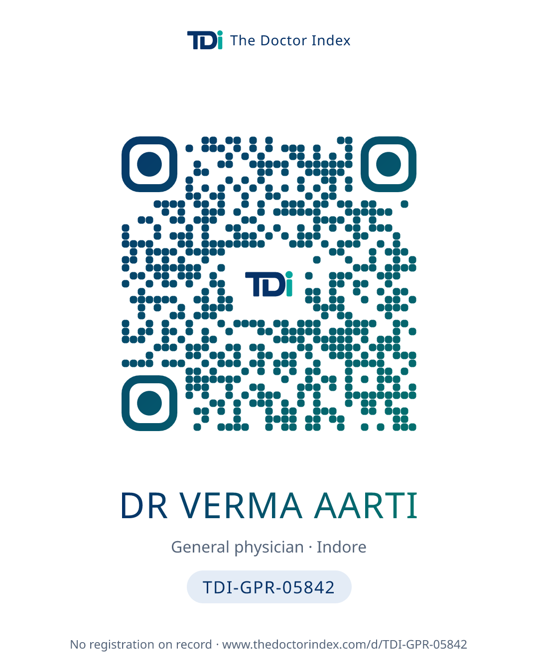 QR card for Dr Verma Aarti, TDI-GPR-05842