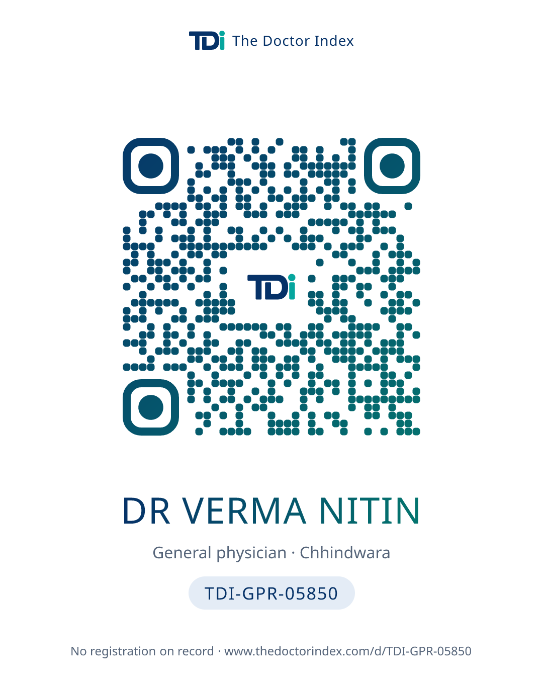 QR card for Dr Verma Nitin, TDI-GPR-05850