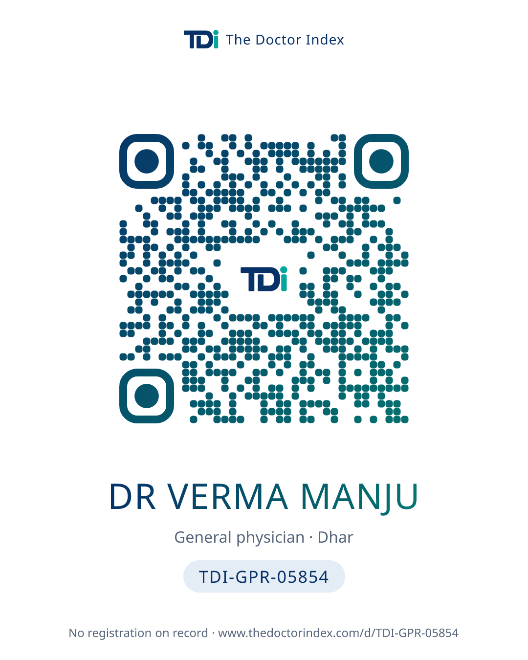 QR card for Dr Verma Manju, TDI-GPR-05854