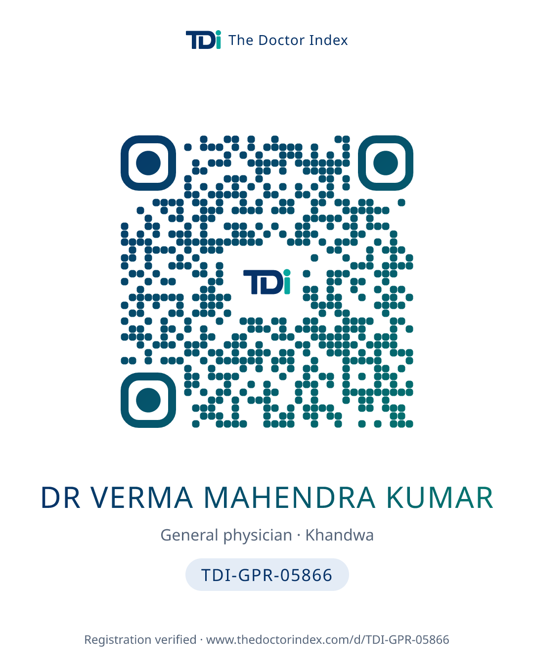 QR card for Dr Verma Mahendra Kumar, TDI-GPR-05866