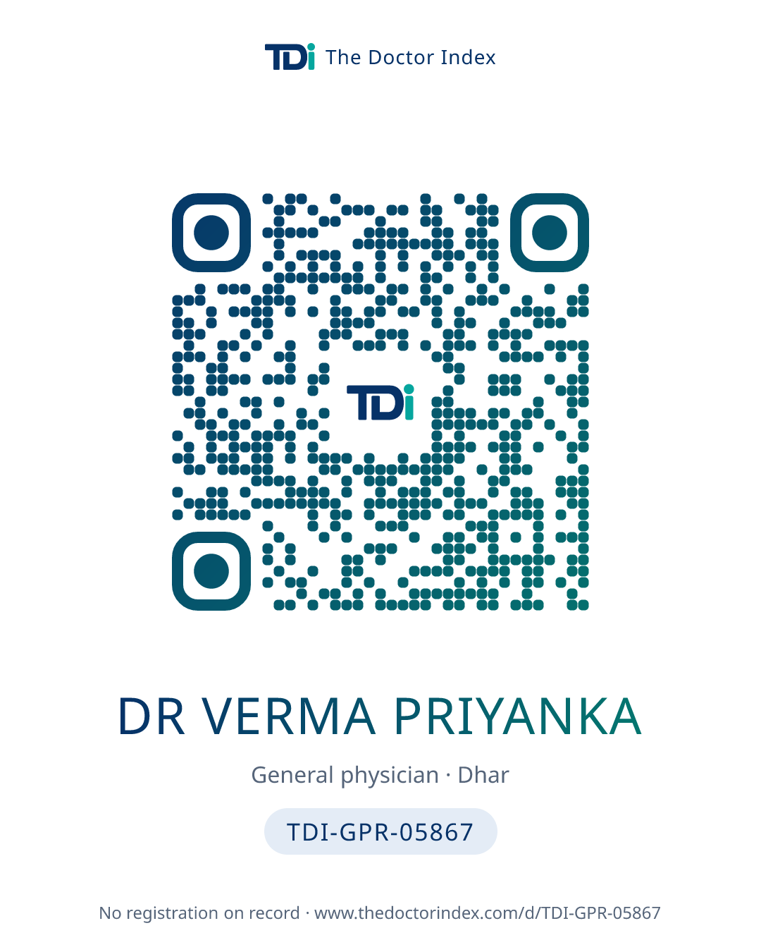 QR card for Dr Verma Priyanka, TDI-GPR-05867