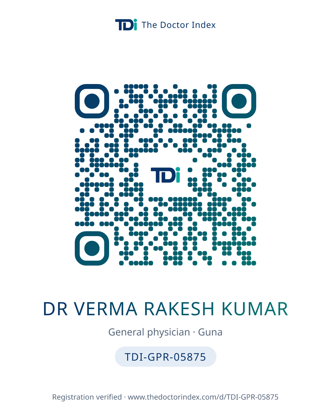 QR card for Dr Verma Rakesh Kumar, TDI-GPR-05875