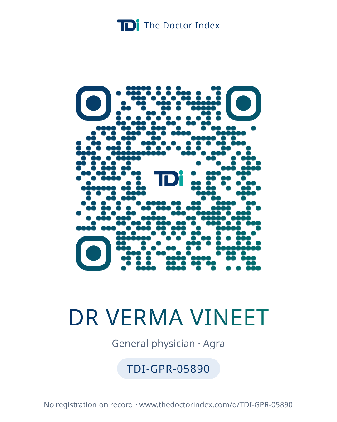 QR card for Dr Verma Vineet, TDI-GPR-05890