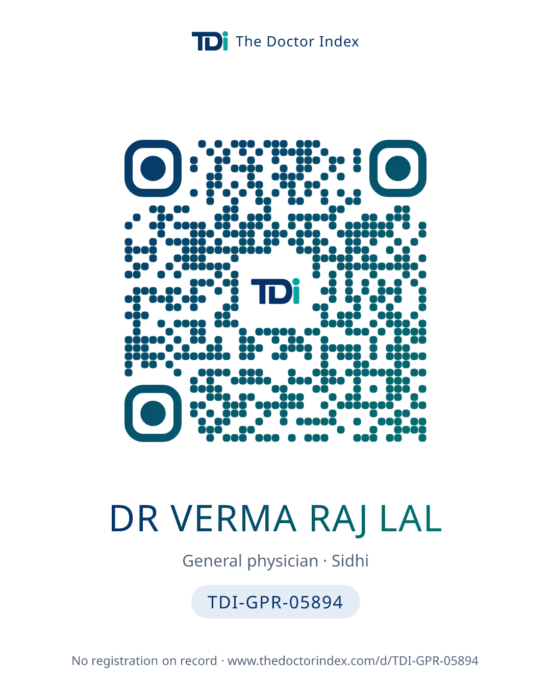 QR card for Dr Verma Raj Lal, TDI-GPR-05894