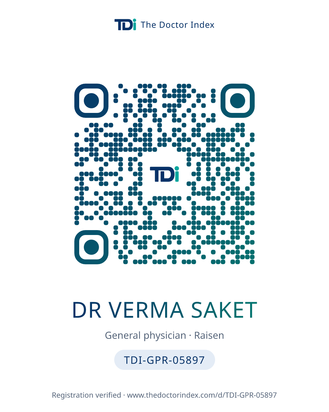 QR card for Dr Verma Saket, TDI-GPR-05897
