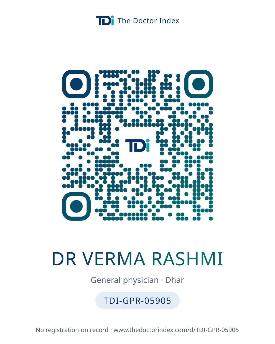 QR card for Dr Verma Rashmi, TDI-GPR-05905